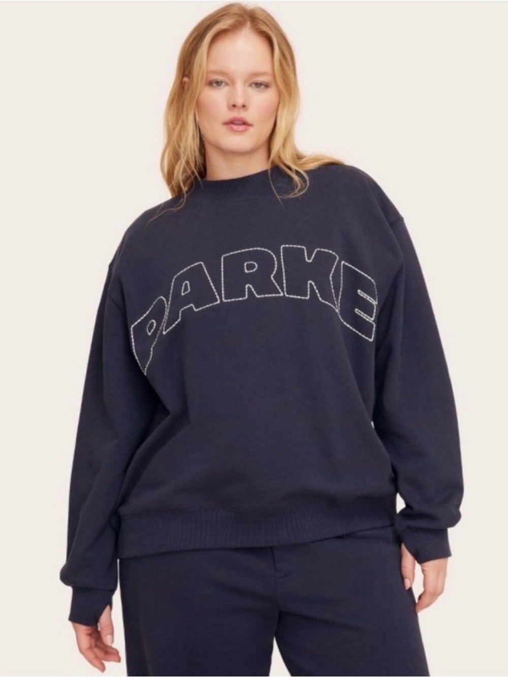 Parker Navy Crewneck Sweatshirt with Contrasting Stitch Logo